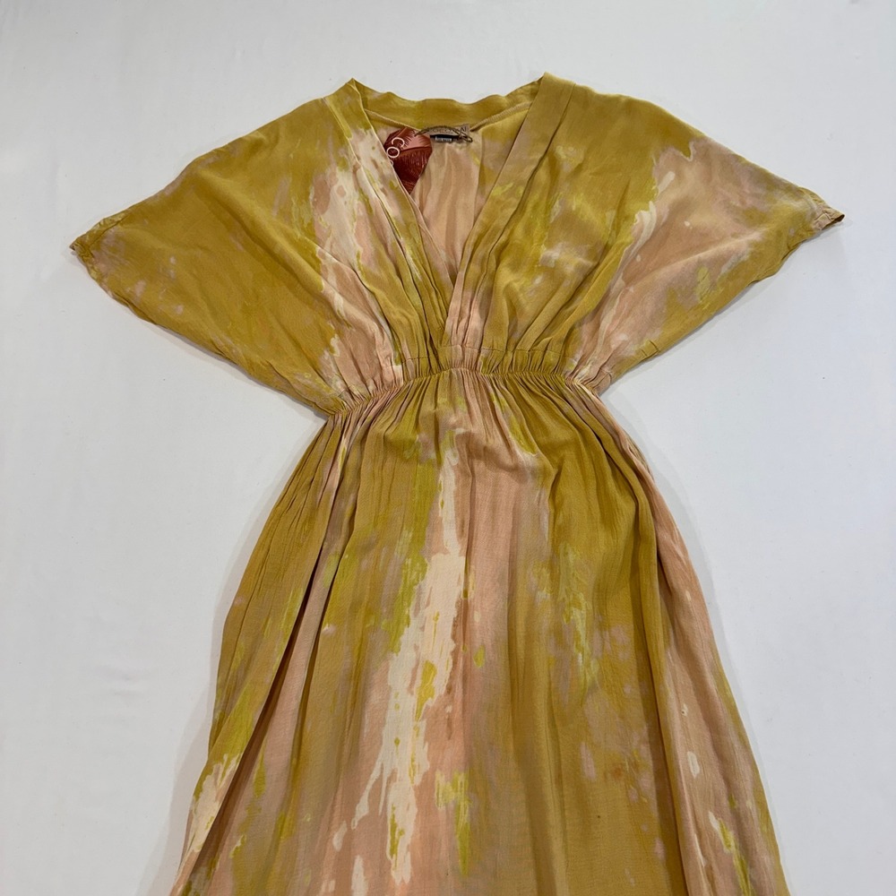 Coco‎ Kai Malia Dress Women XS/SM Gold Pink Watercolor Maxi | Tropical Boho